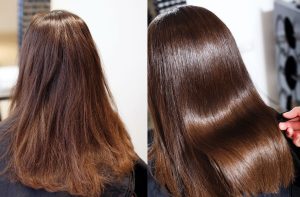dull to shiny hair before and after using Aveda products