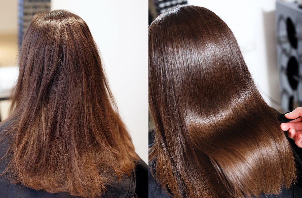 photo (2) dull to shiny hair before and after using Aveda products